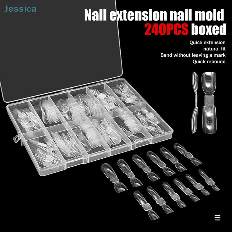 240Pcs Crystal Extension Nail Molds Set - Clear Reusable Nail Forms For Acrylic Gel Nail Extensions