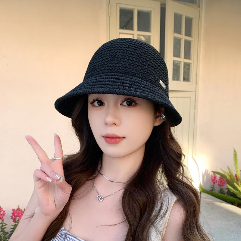 

Шляпа Женская Тонкая Ажурная Вязаная Шляпа-Ведро Весна и Лето Солнцезащитная Шляпа Подчеркивает Маленький Неровный Край Простая Универсальная Дышащая M（56-58cm） чёрный