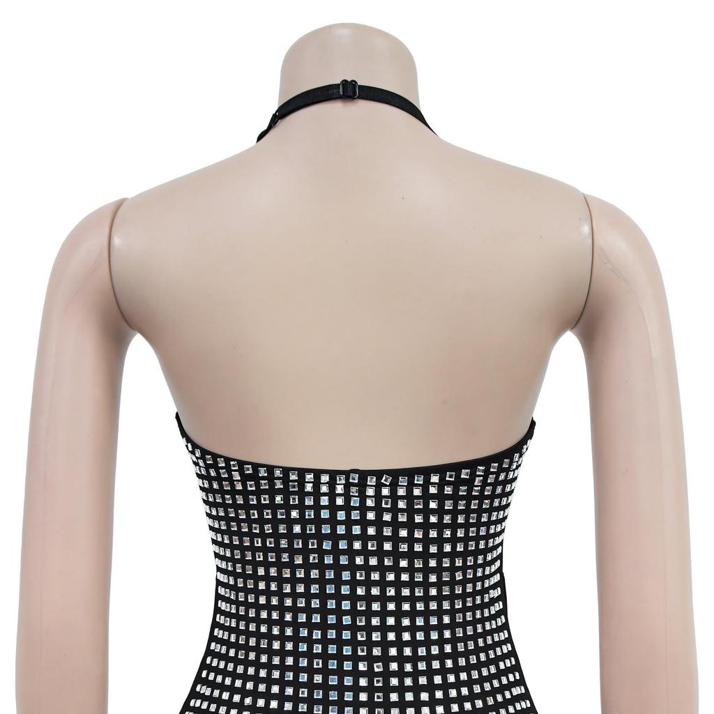 C7179 European & American Fashion Sexy Halter Rhinestone Bodycon Pencil Dress for Women