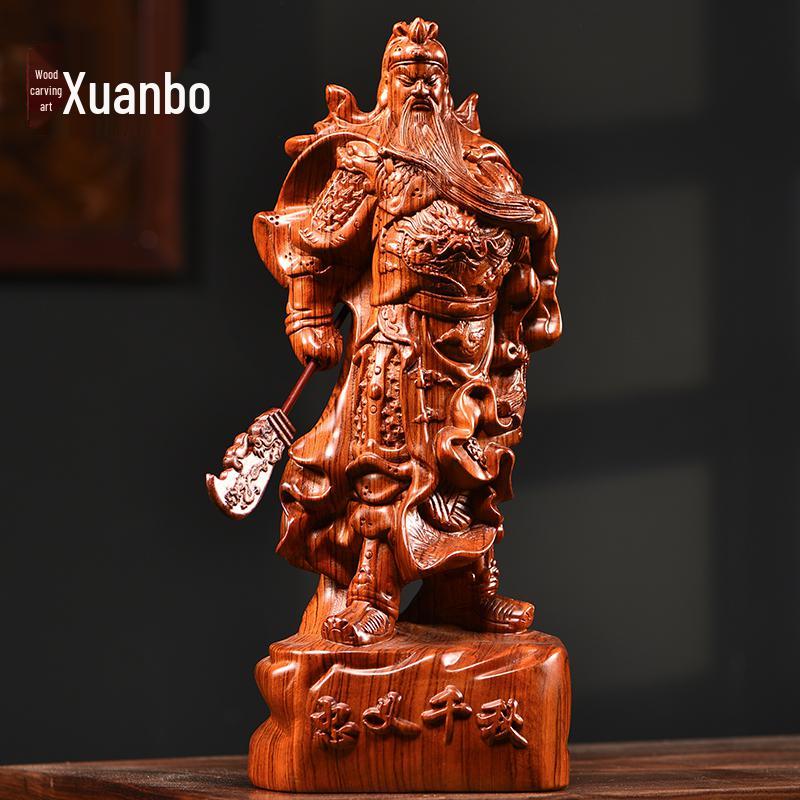 Ebony Guan Gong Solid Wood Statue - Pure Wood Guan Yu Guan Erye Buddha Ornament, Ideal Opening Gift.