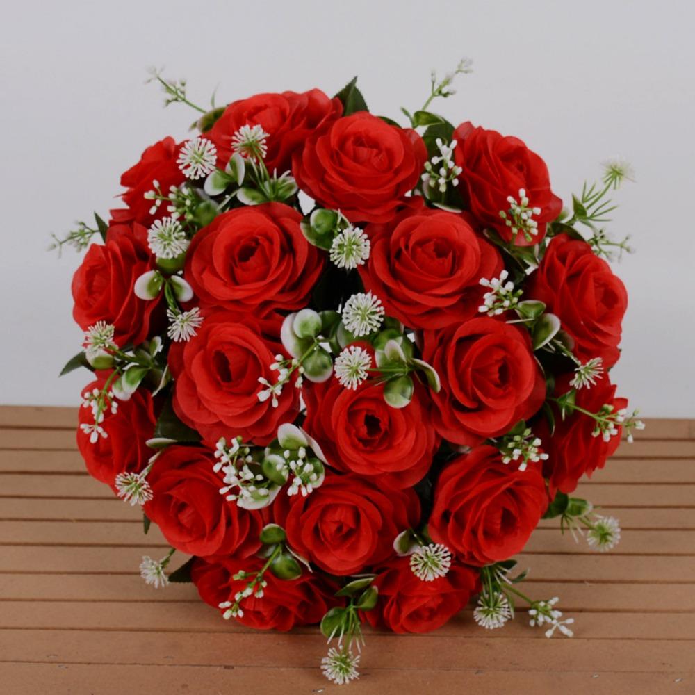 18 Heads Real Happy Flower Mini Natural Simulated Rose New Rose Flowers Decorative  Home Decorative красный