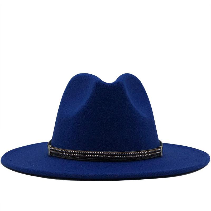 17 Colors Wool Felt Jazz Fedora Hats Belt Buckle Decor Women Unisex Wide Brim Panama Trilby Cowboy Cap Sun Hat