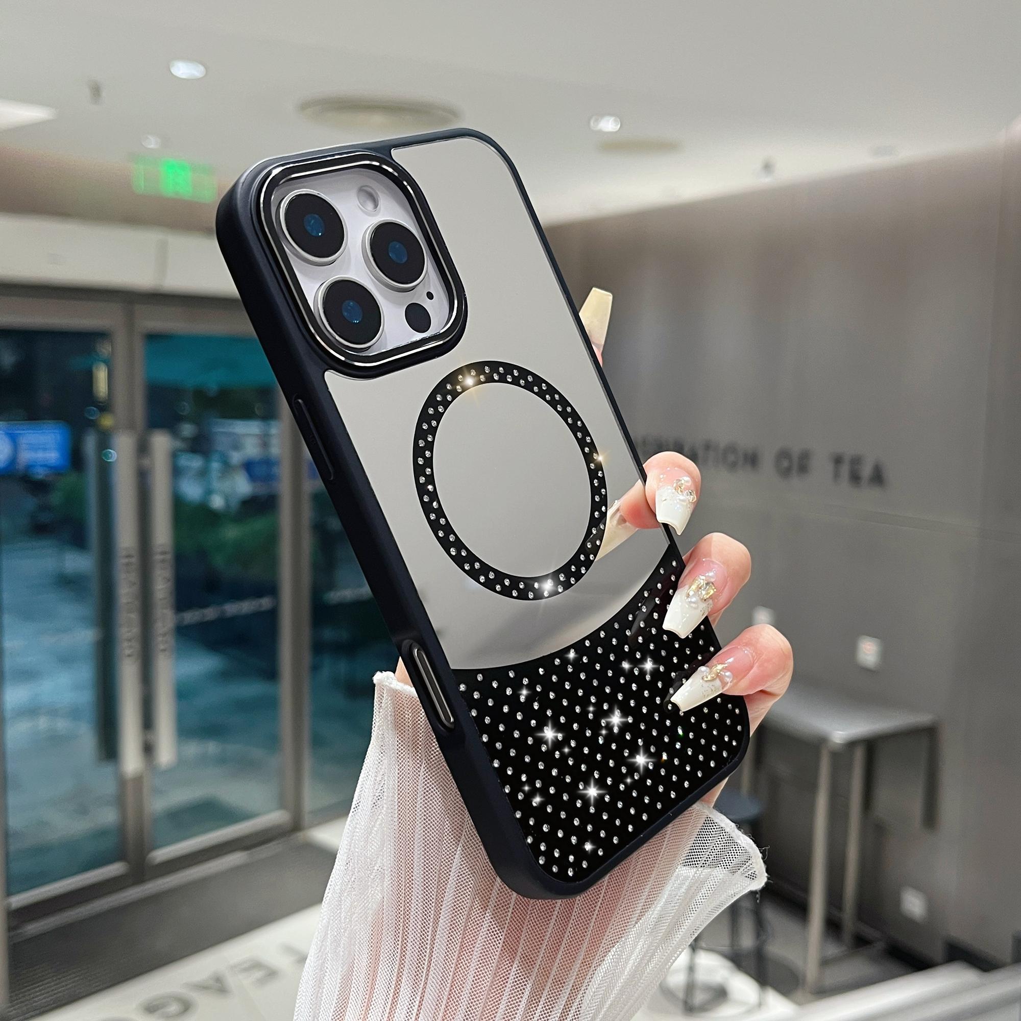 

For iPhone 16 Pro Magnetic Case Mirror Surface TPU+PC Shockproof Phone Cover Black