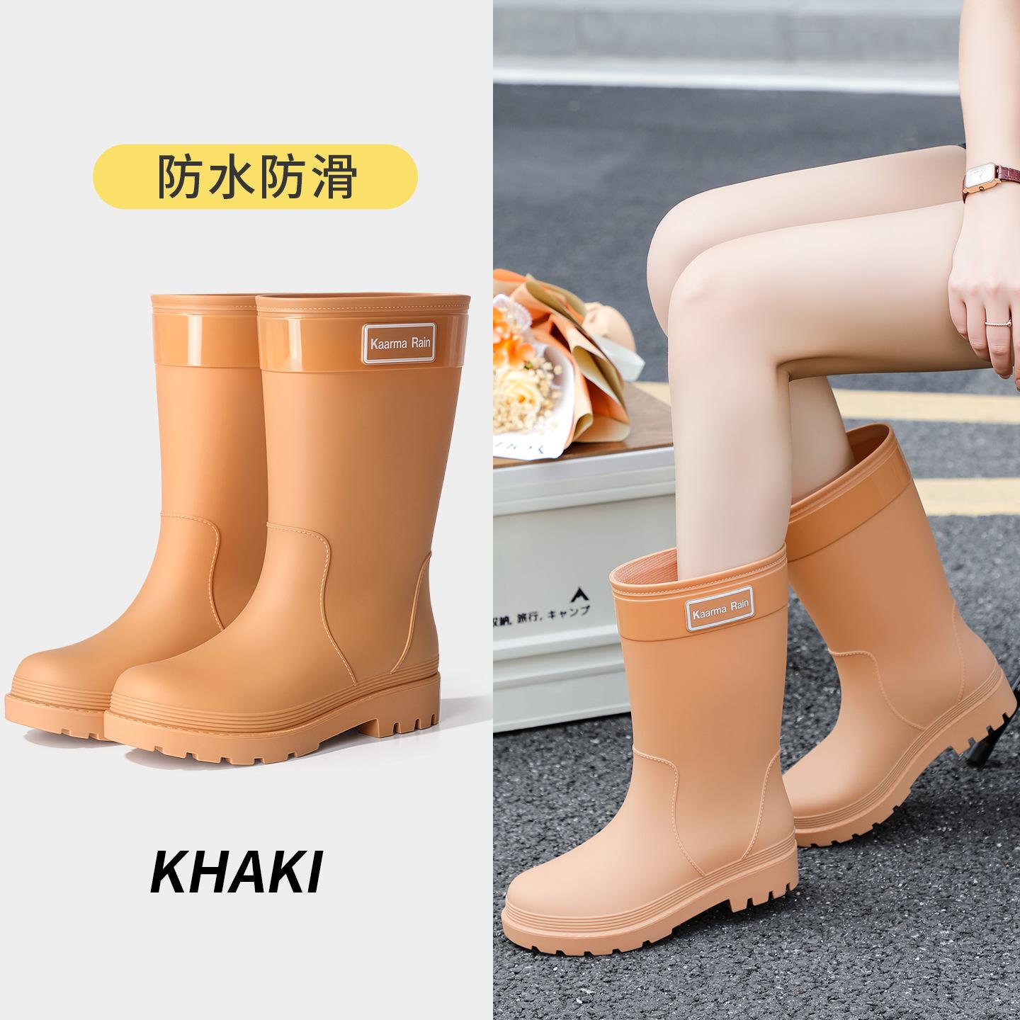 

2025 новая корейская версия уличные женские полусапоги для воды четыре сезона ПВХ пластик дождевые туфли интегрированные водонепроницаемые резиновые сапоги 41-42 коричневый