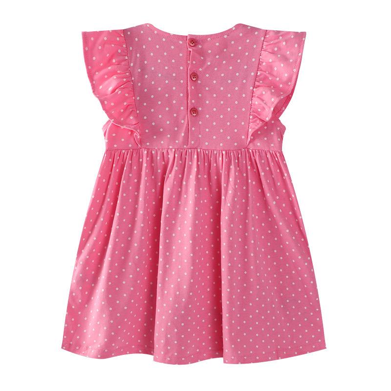 Sommer-Kinder-Strickkleid mit kurzen Ärmeln und Katzenstickerei