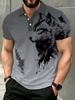 Men's Polo Shirt, Ink Wash Wolf Print T-Shirt, Summer Fashion Commuting Apparel, , Men's Clothing