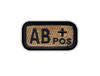 Patchion Blood Type AB "pos" Coyote-tan - Self-Adhesive Backing - Embroidered Patch/Badge/Emblem