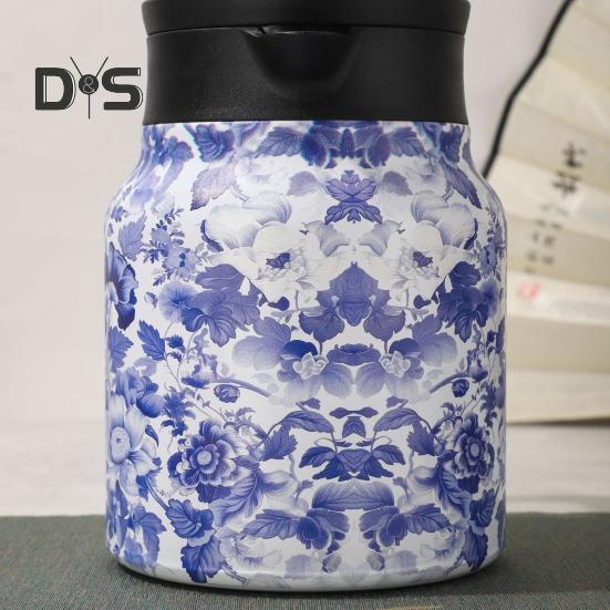 Tetera vintage con aislamiento floral de 1000 ml, mini cafetera, termo para oficina, infusor incorporado, jarra para bebidas, jarra térmica para café