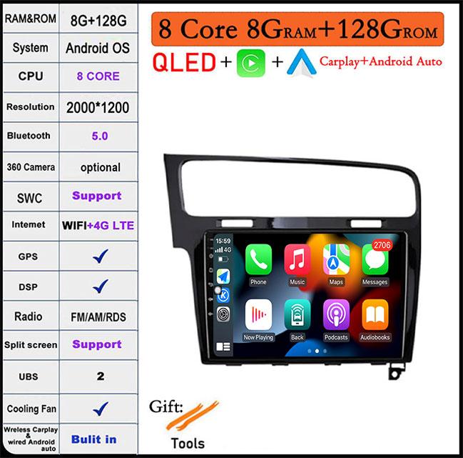 For Volkswagen VW Golf 7 MK7 GTI 2011-2021 IPS/QLED 10.1'' Android 14 Car Radio Carplay Multimedia Auto GPS Stereo Video Player