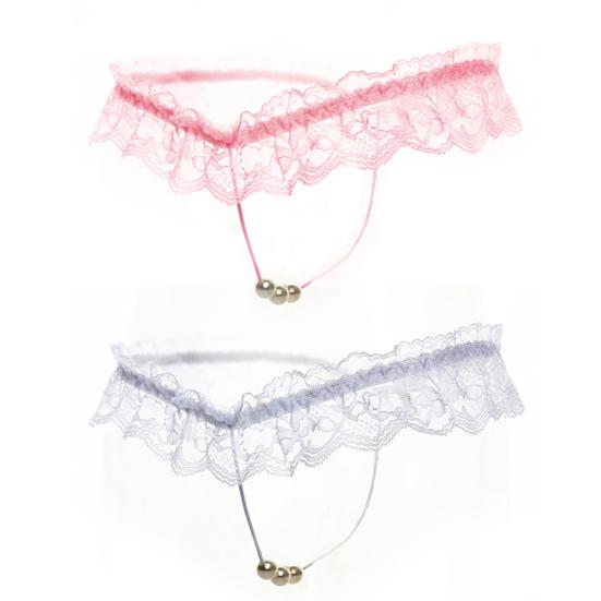 Dámská sexy tanga Kalhotky Spodní prádlo s umělým perlovým rozkrokem s krajkou G-string