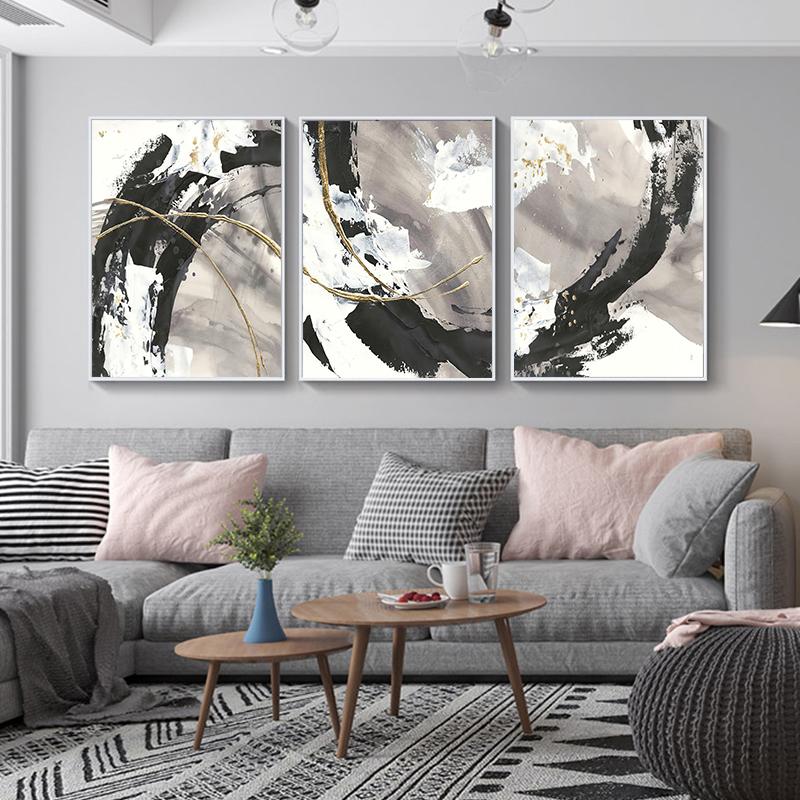 Chinesische Tinte Schwarz Weiß Pinsel Malerei Abstrakte Linien Leinwand Malerei Poster und Druck Wand Kunst Bilder für Wohnzimmer Dekor