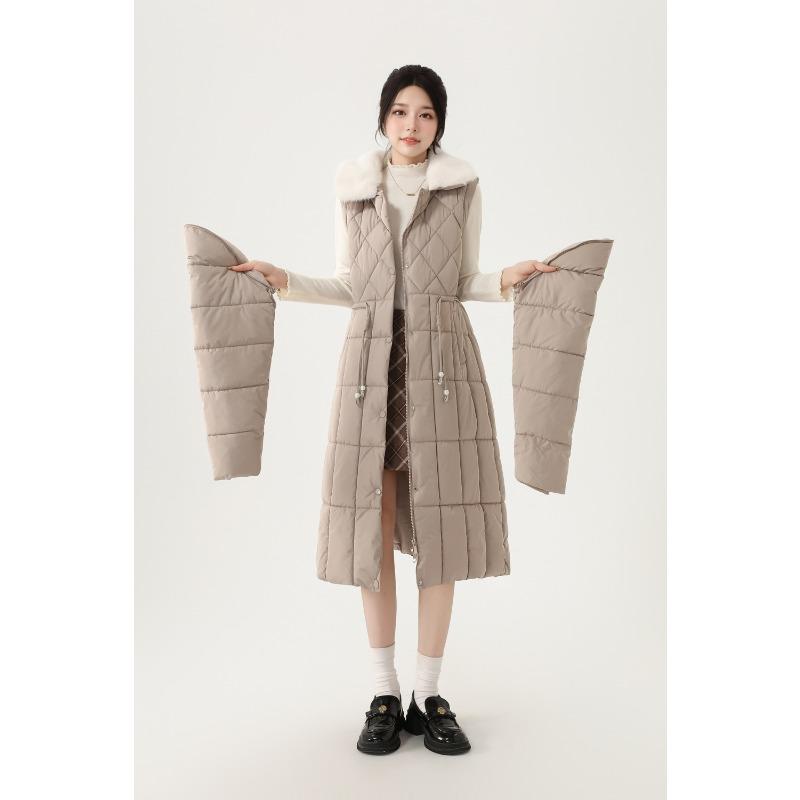 Detachable Sleeves Two-wear Down Cotton Coat Women's Mid-length Over-the-knee Winter New Thickened Waist Vest Cotton Coat Jacket