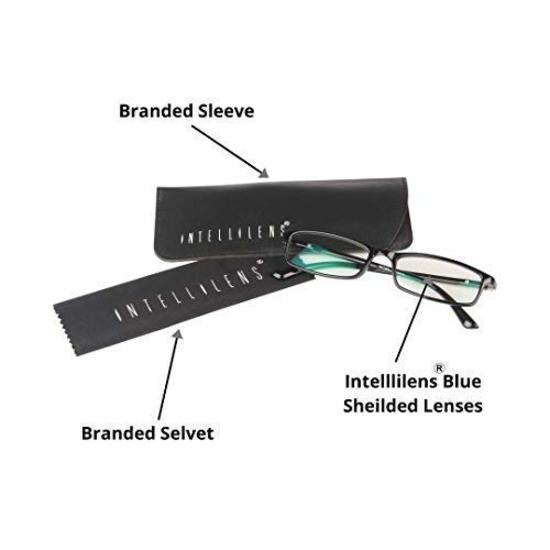 Intellilens Nvision Unisex Stärke Lesebrille Blaulichtfilter Entspiegelung Vollrandbrille Brille mit Linsenreinigerlösung für Brillen