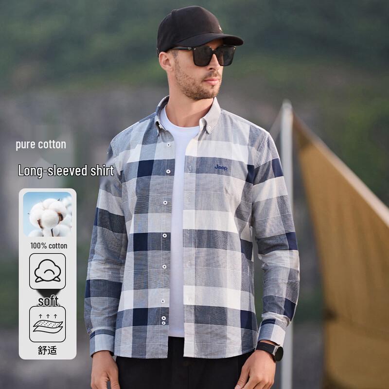 JEEP Men s Casual Long Sleeve Plaid Shirt 3XL