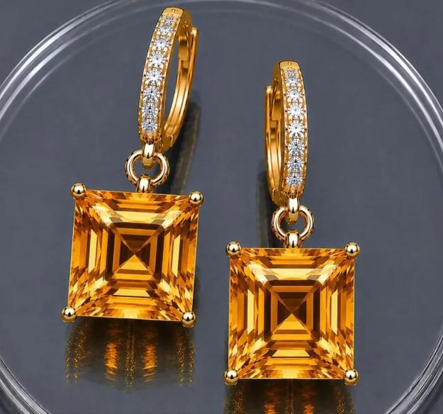 Yellow Citrine Earring, 925 Sterling Silver, Square-Cut Gemstone, Handmade Jewelry For Her, Drop Dangle Earring, Birthstone Earring