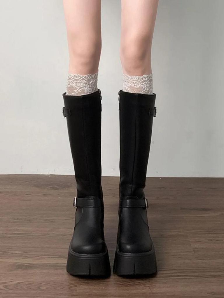 Height not exceeding knee height European and American high-end boots 2024 autumn edition thick soled knight boots for women