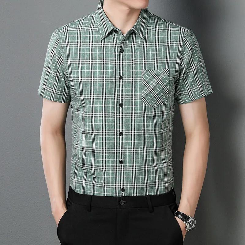 New Summer Men's Short-sleeved Shirt Plaid Slim Pocket Casual Top No-iron Anti-wrinkle