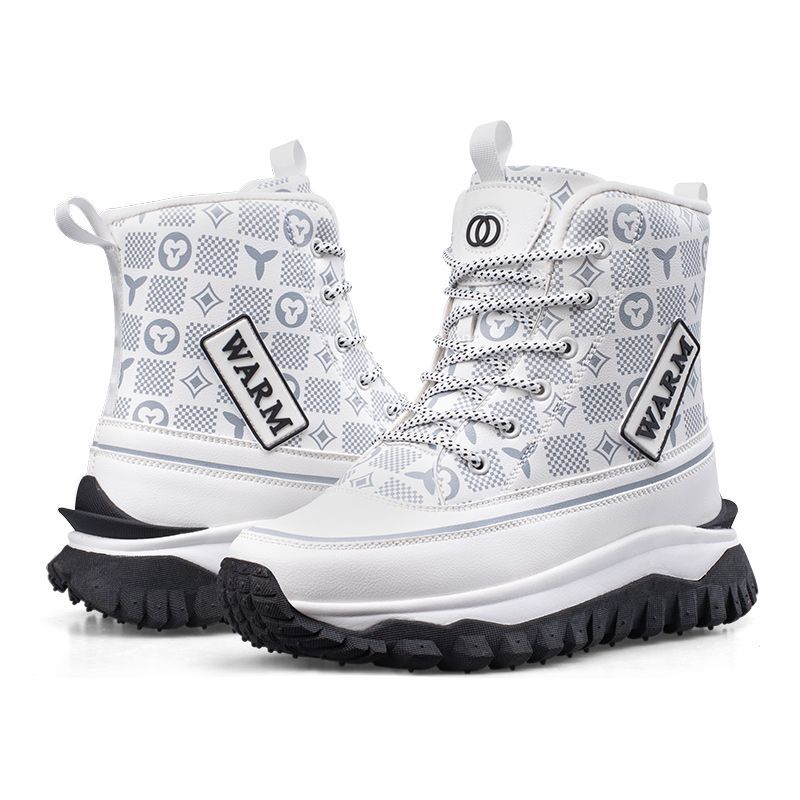 Cool Women's High-tops, Autumn and Winter Platform Shoes, Fleece Boots, Women's PU Leather Shoes, Snow Boots