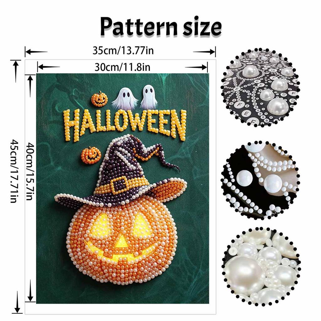Halloween Pumpkin Witch Pearl Painting Handmade Diy Art Crystal Pearl Home Decoration Painting