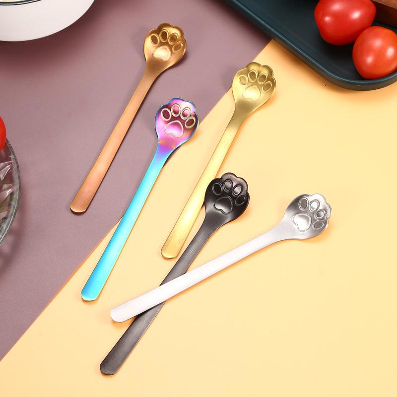Creative 304 Stainless Steel Coffee Spoon Spoons Cute Stirring Spoons Gold Cat Paw Tea Coffee Spoon Dessert Kitchen Tools