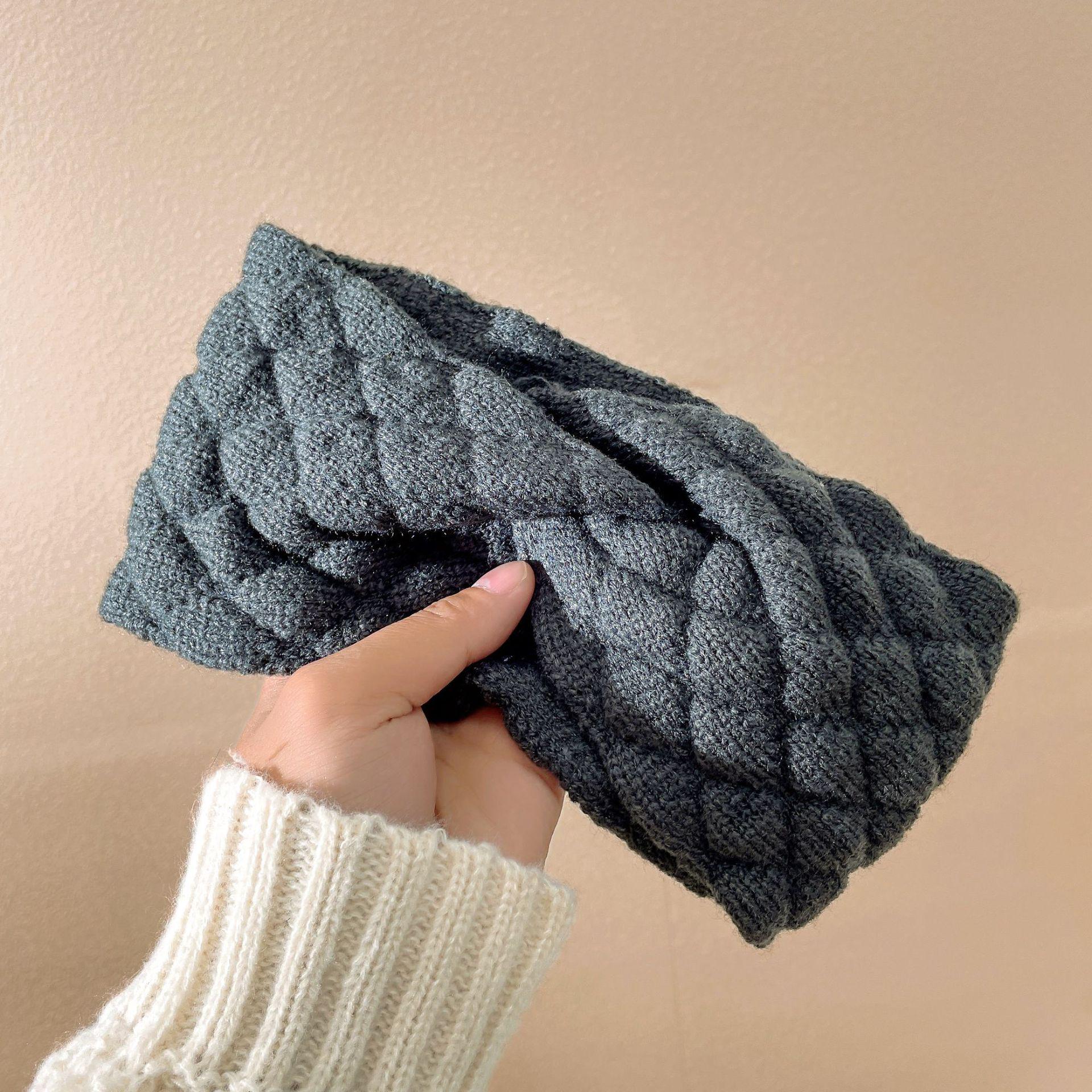 

Модна пов язка на голову в корейському стилі з широкими полями 2023: Універсальний дизайн хлібної сітки для жінок, ідеальний осінньо-зимовий аксесуар темно-сірий