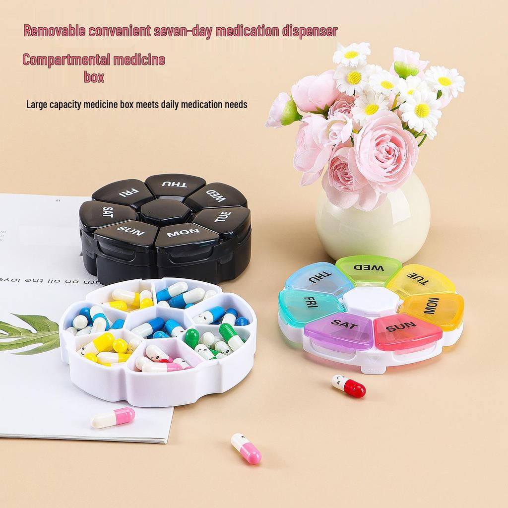 Seven-Color Petals 7-Day, 8-Grid, Moisture-Proof Medicine Box for Pills and Supplements