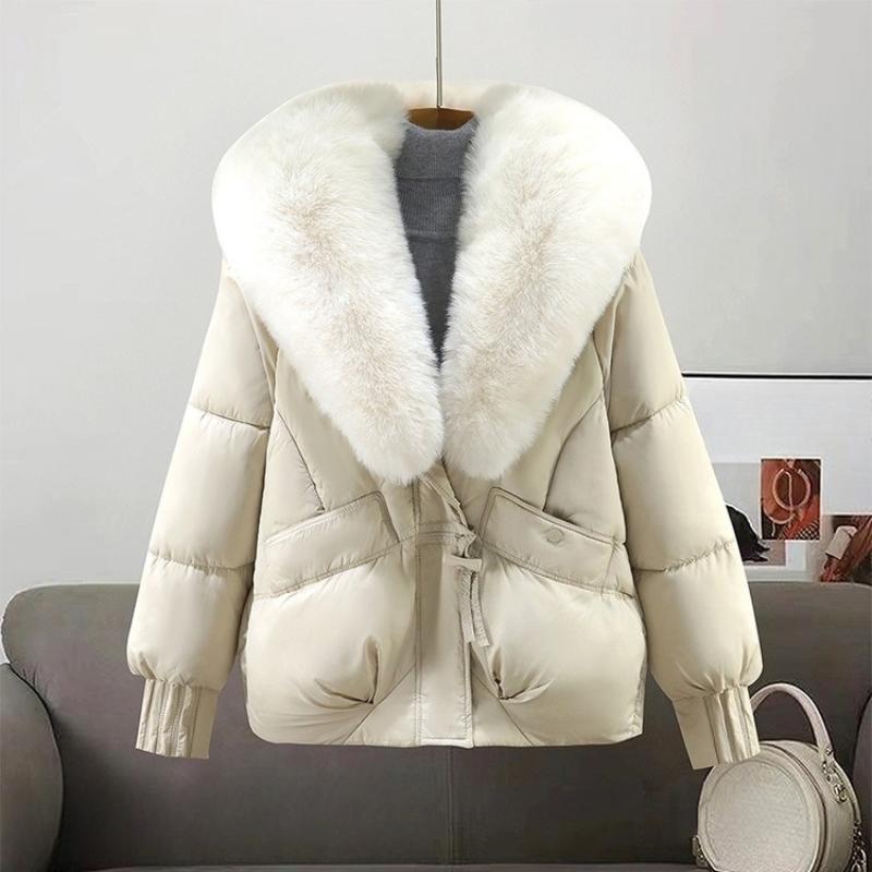 Autumn and Winter Women's Big Fur Collar Cotton-padded Jacket New Age-reducing Short Cotton-padded Clothes