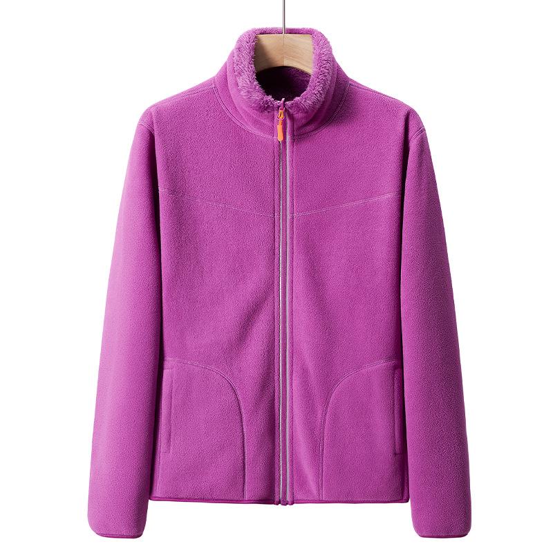 Women's Double-Sided Fleece Jacket with Stand-Up Collar - Thickened, Fleece-Lined Autumn/Winter Outdoor Cardigan & Windbreaker