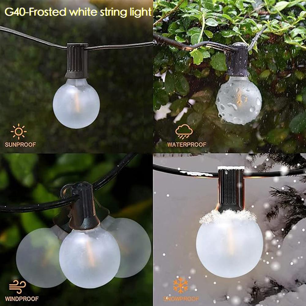 Vintage G40 Frosted Milky Glass String Lights Outdoor Waterproof Connectable 110V 220V Garden Party Wedding Street Garland Decor
