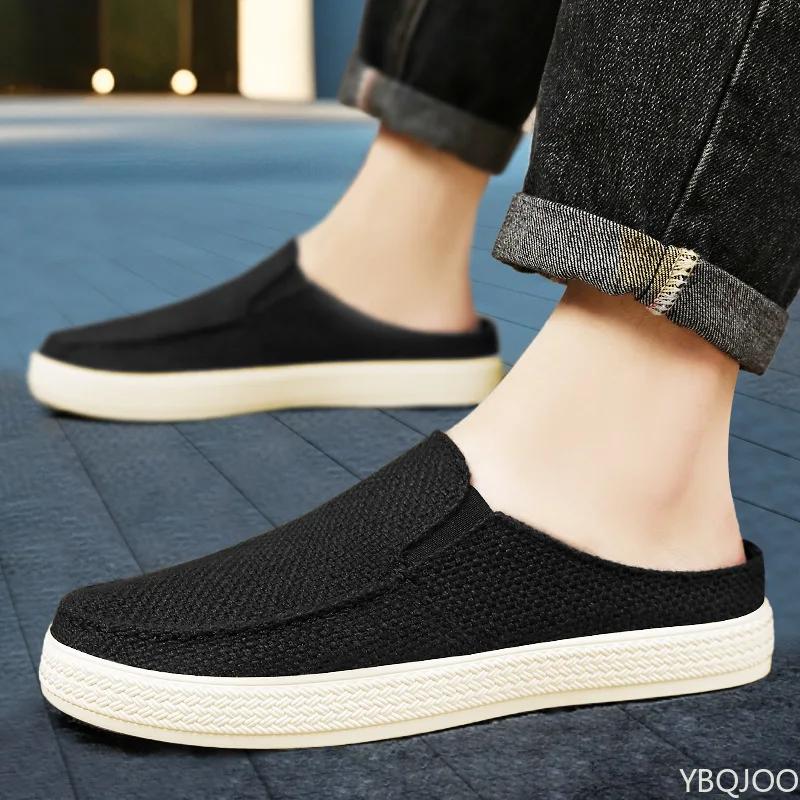 Summer breathable solid color versatile and comfortable one foot men's cloth shoes casual lightweight half drag loafers