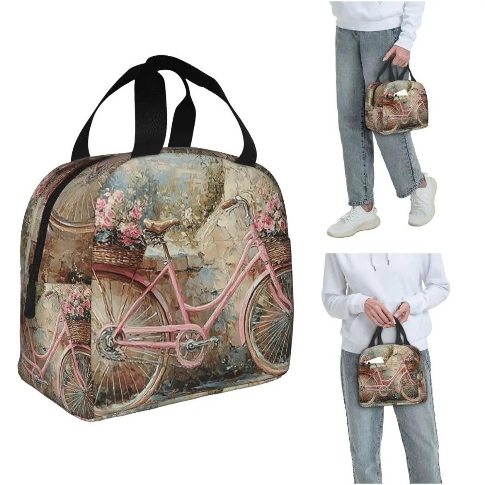 A Vintage Bicycle And Flower Insulated Lunch Bag for Women Kids Portable Food Boxes Thermal Lunch Box Tote