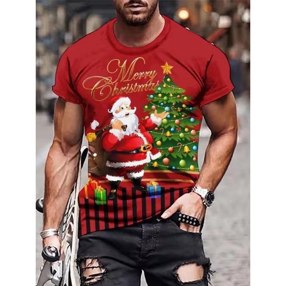 Christmas Series 3D Digital Printed Men's Casual and Fashionable Round Neck Short Sleeved T-shirt