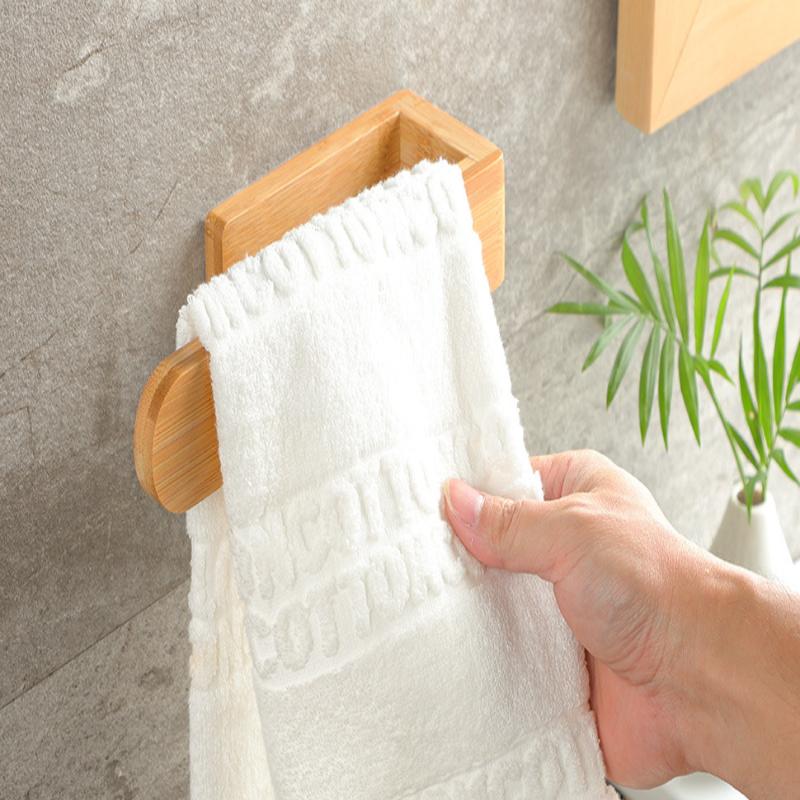 Bamboo Wooden Towel Rack, Adhesive Wall-Mounted Bathroom Organizer, No Drill Shelf For Home, Kitchen & Toilet Storage