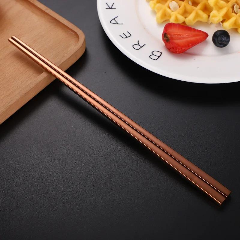 1 Pair Stainless Steel Chinese Chopsticks Non-Slip Reusable Metal Chopstick for Sushi Hashi Food Sticks Tableware Kitchen Tool
