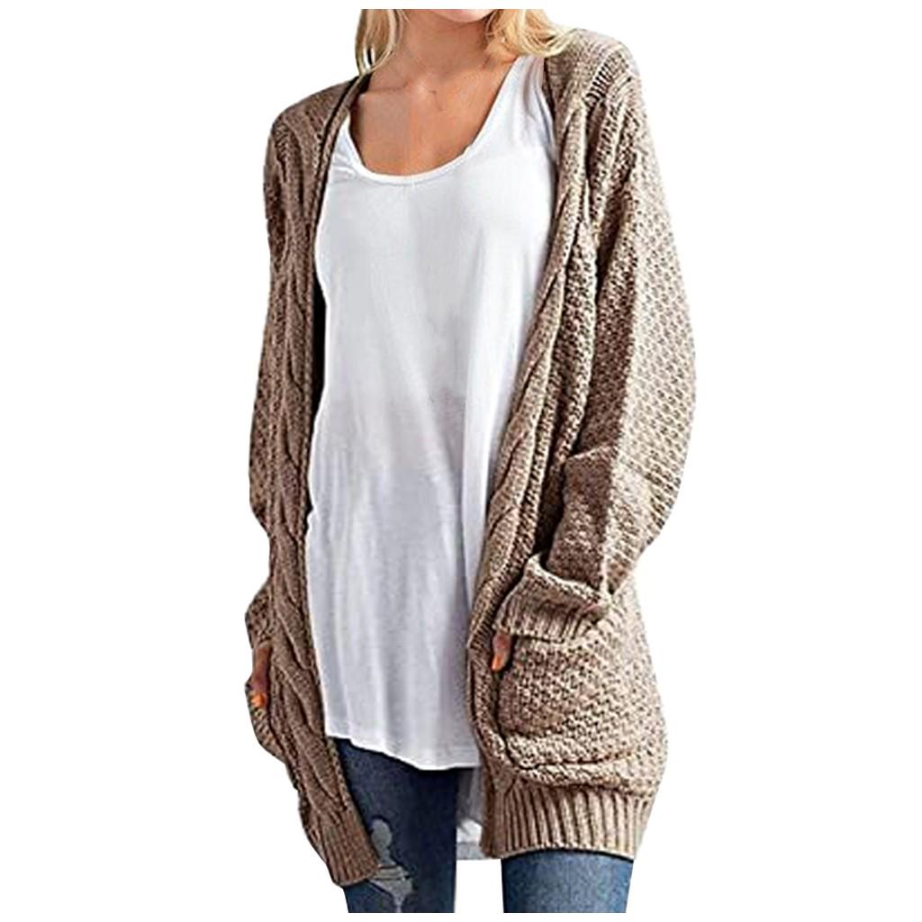 Fashion Women Long Sleeve Knit winter Cardigan Sweater Solid Color Coat