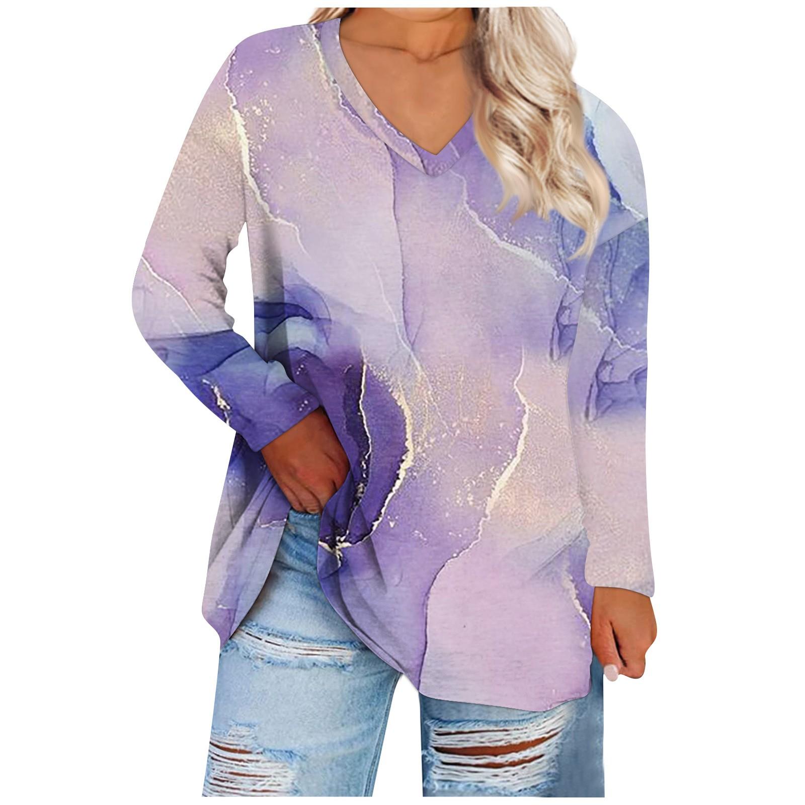 

Женская свободная и удобная футболка с длинными рукавами и круглым вырезом, повседневная XXXXXL фиолетовый