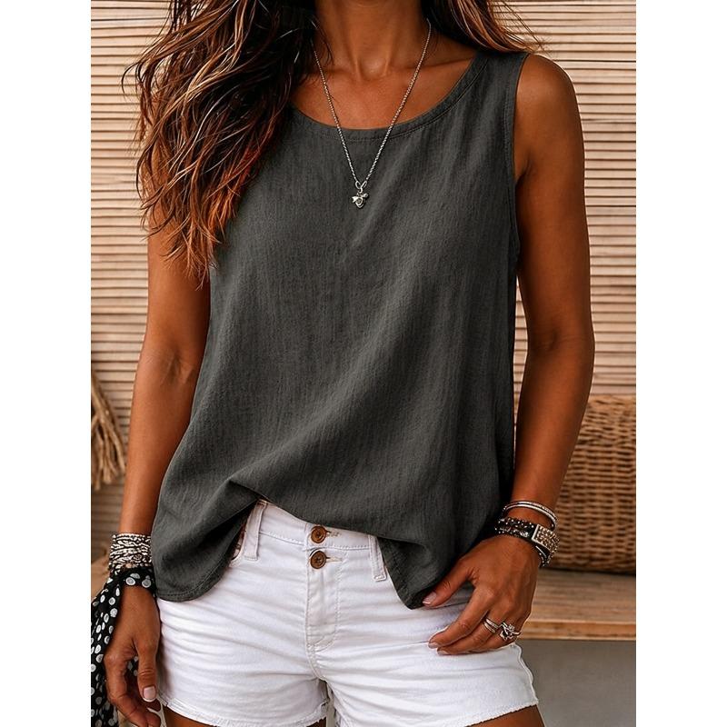 Women's Vintage Washed Round Neck Sleeveless Tank Top Casual Black White Sky Blue Orange Violet Summer Spring