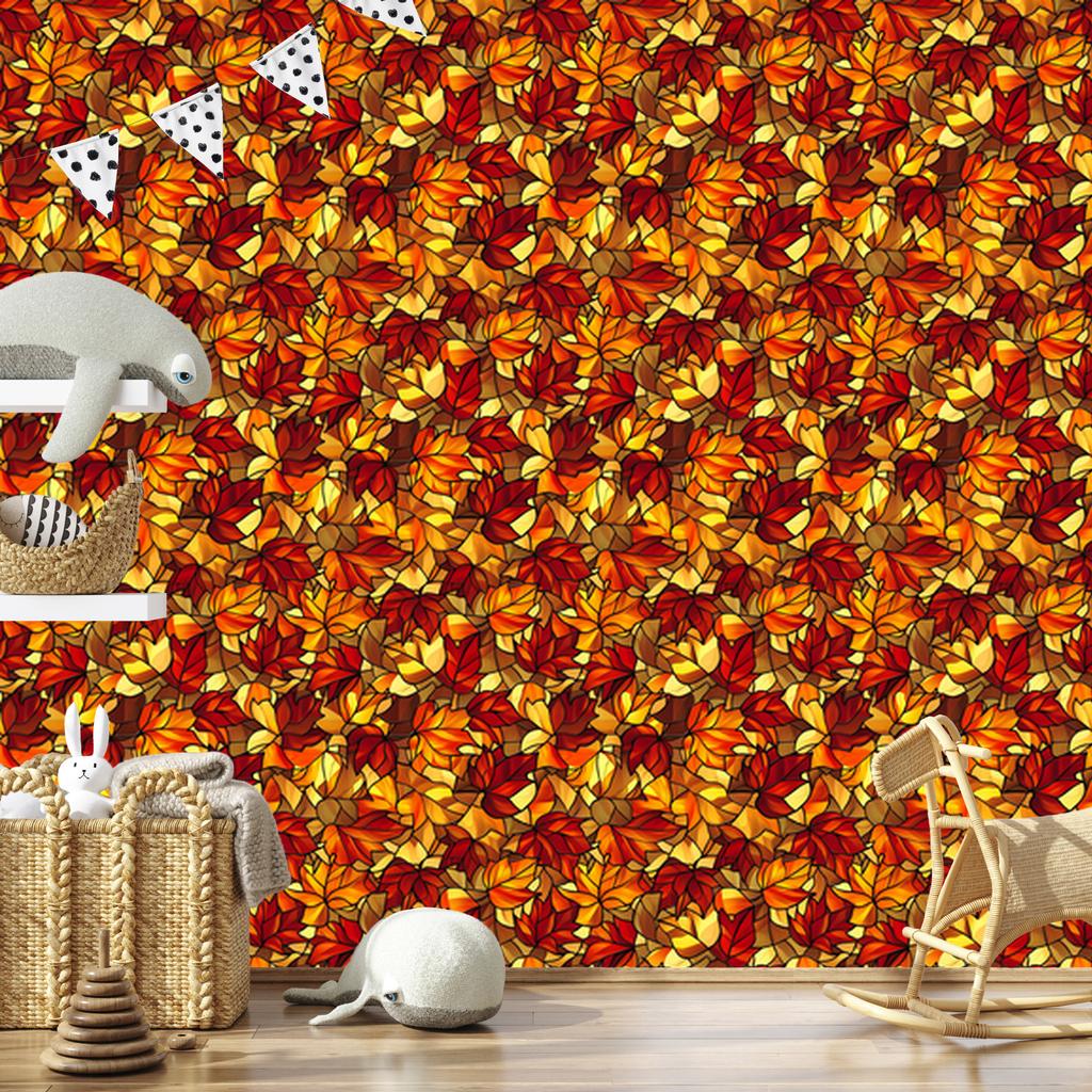 Stained Glass Wallpaper Gold, Orange, Red and Rust 50x1000