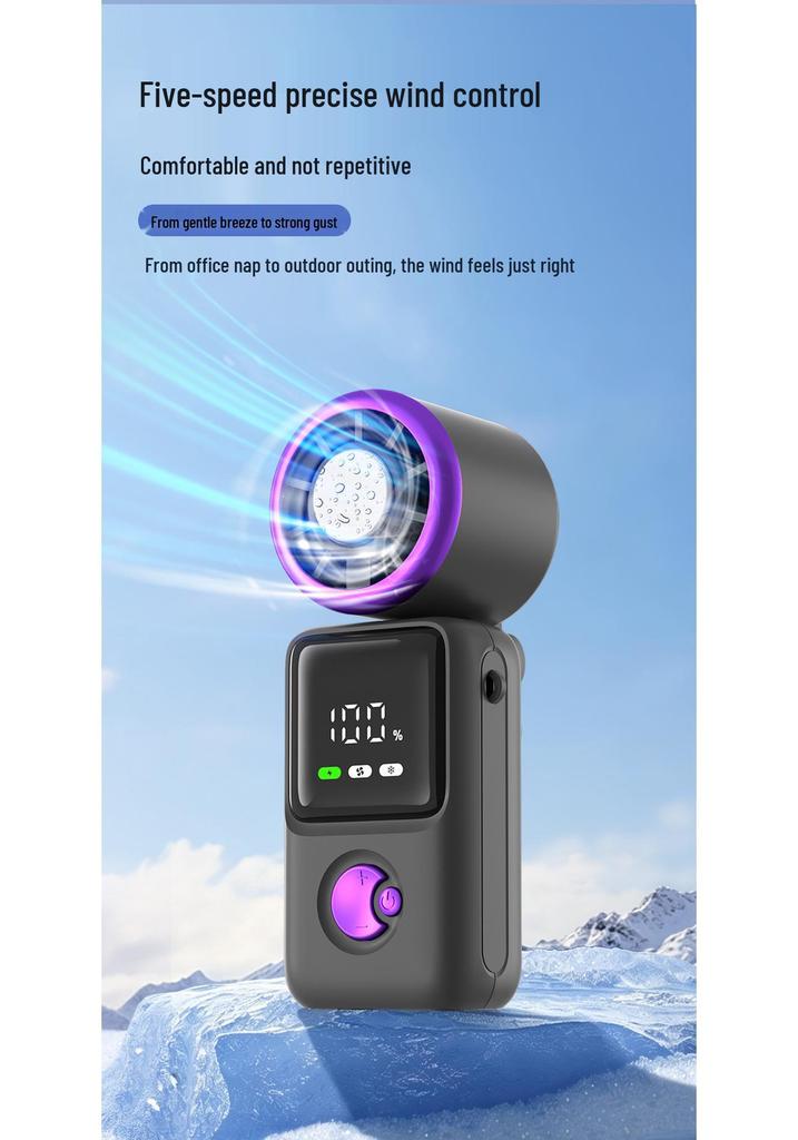Compact Foldable USB Rechargeable Fan with High-Speed Turbine & Digital Display