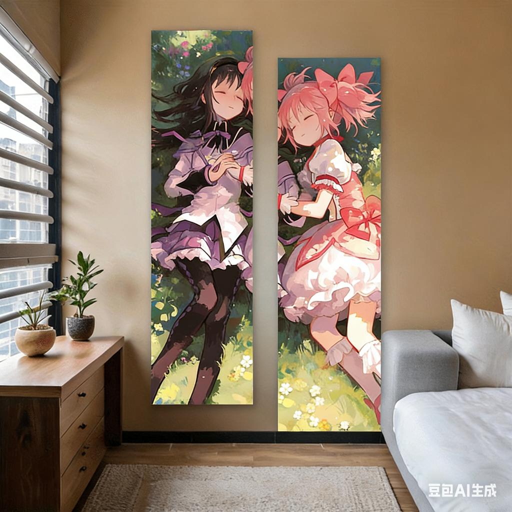 Süßer Magisches Mädchen Vertikaler Wandteppich Madoka Und Homura Langes Wandbehang Teenager Schlafzimmer Wohnheimzimmer Dekoration