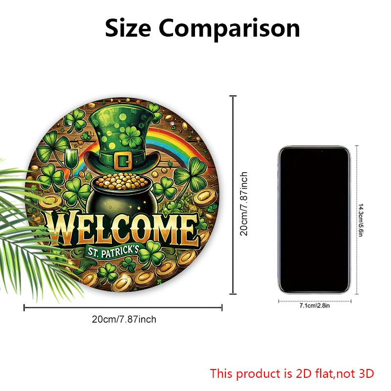 St. Patrick's Day Pot of Gold Welcome Wooden Sign, Round Front Door Decor, Lucky Clover & Rainbow Wall Hanging - Ideal for St. Paddy's Day