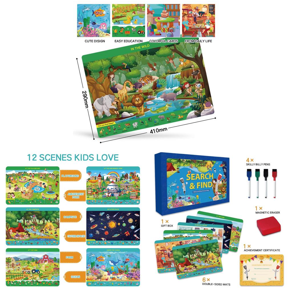 Search And Find Preschool Learning Activity Mat With Reusable Flashcards For Early Education