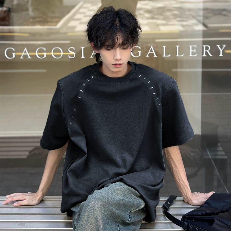 

Men s Loose Fit Stitched Detail Crew Neck Short Sleeve T-Shirt - Casual Street Style Top M чорний