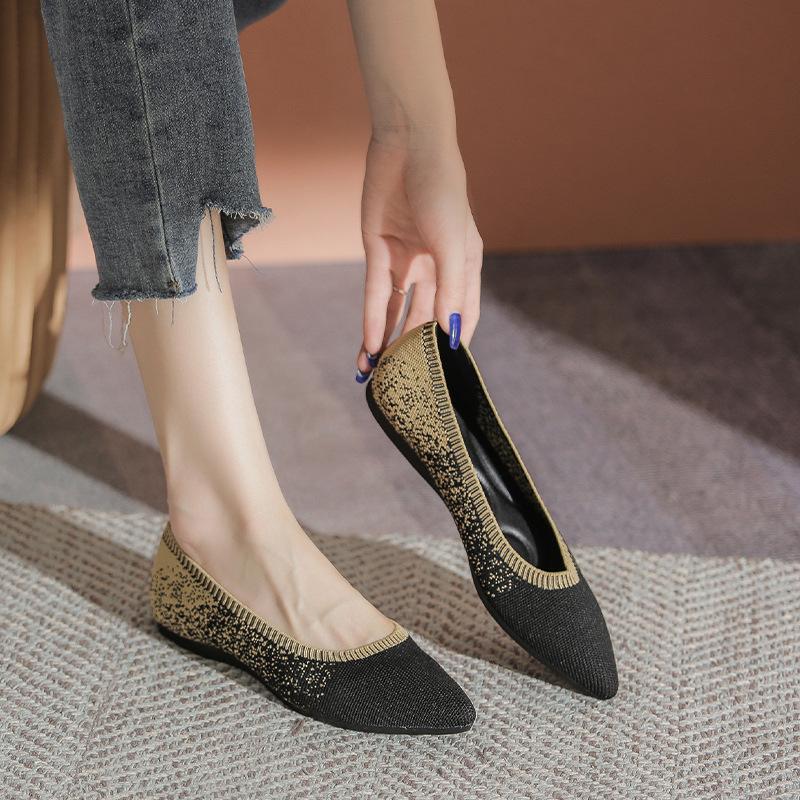 Fashion Stretch Fabric Flats Woman Spring Ballets Shoes Breathable Moccasines Pointed Toe Loafers Female Fly Weaving Leopard Ballerinas