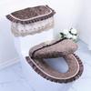 3PCS Toilet Seat Cover Set Brown Toilet Seat Lid Tank Cover for Bathroom Lace Thicker Toilet Seat Cushion Warmer Washable