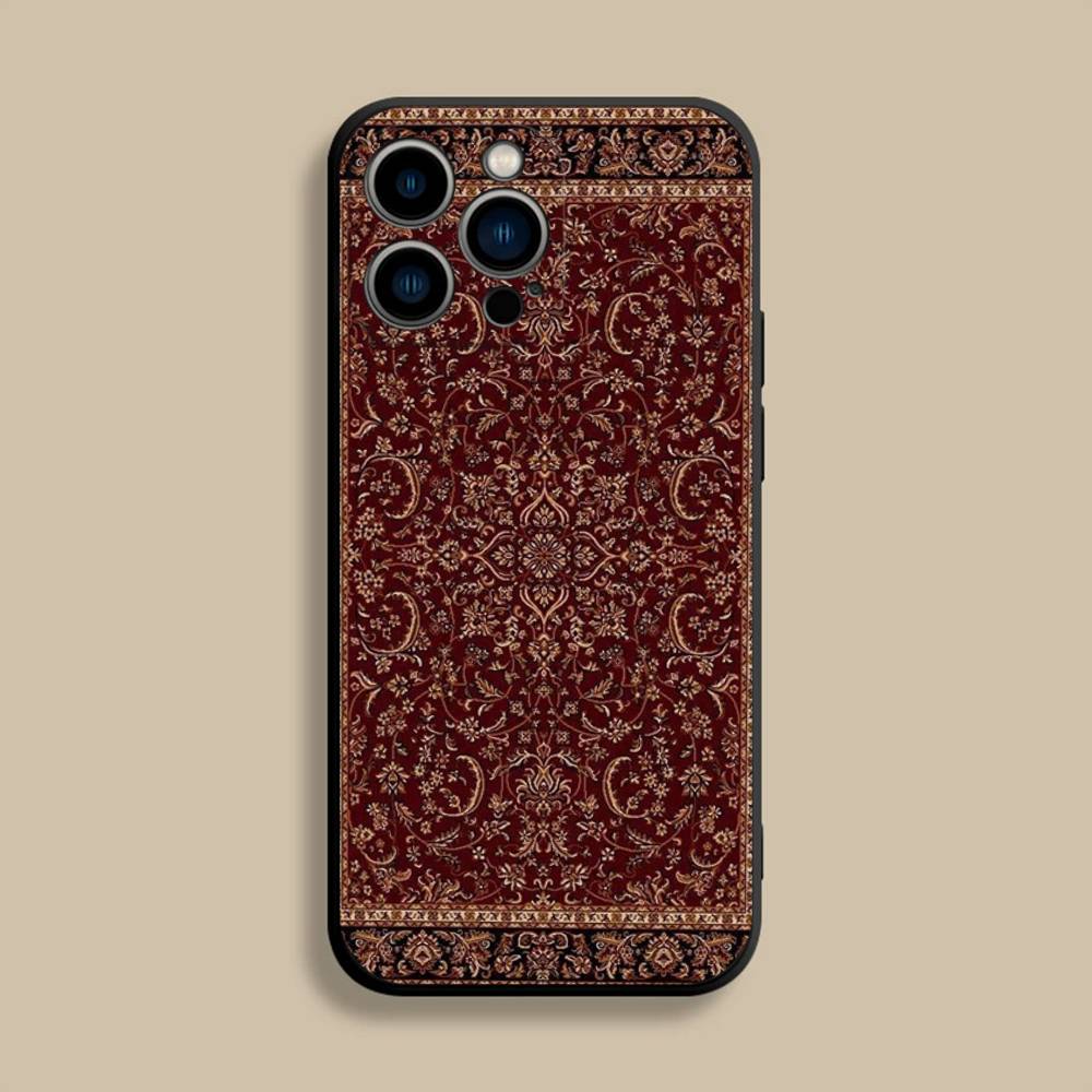 Arab Persian Carpet Floral Painting Phone Case For iPhone 17,16,15,14,13,12,Pro,Max,Plus,E,SE4,Air,Mini Black Soft Cover
