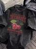 Women's Vintage Washed Cherry Graphic T-Shirt - Short Sleeve Cherries Design, Summer Casual Top Basic Round Neck Tops