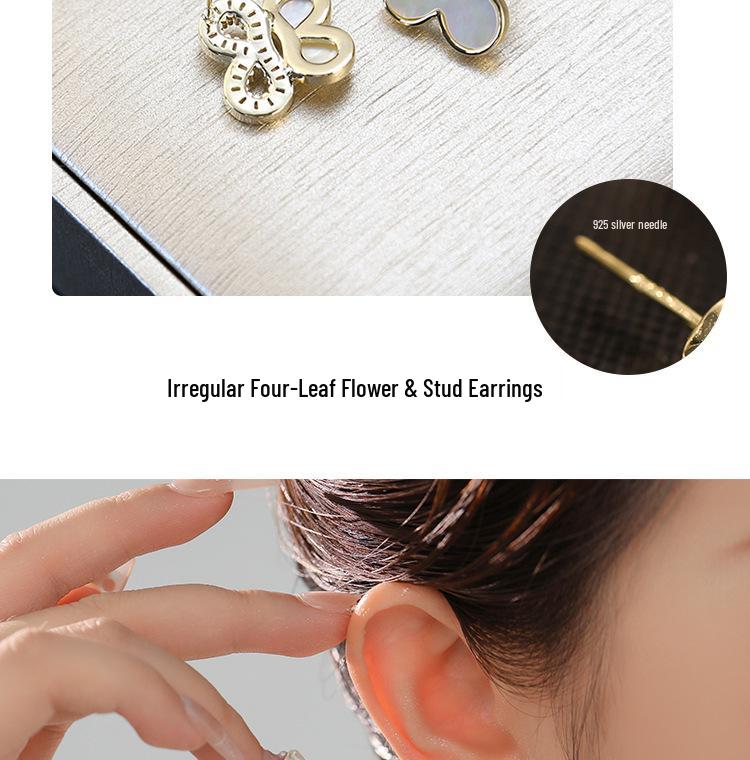 Elegant Four-Leaf Zircon Flower Earrings – Luxurious and Versatile Design for Women