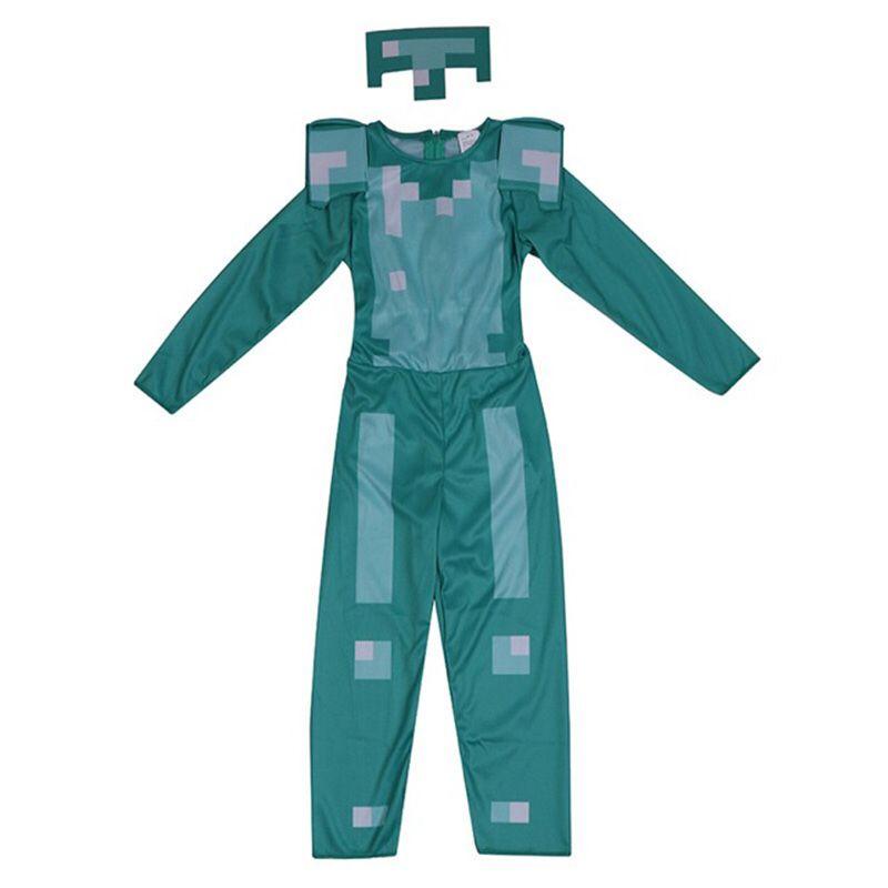Minecraft Steve Rüstung Kinder Cosplay Kostüm Jumpsuit für Jungen und Mädchen Perfekt für Halloween und Verkleidungsveranstaltungen
