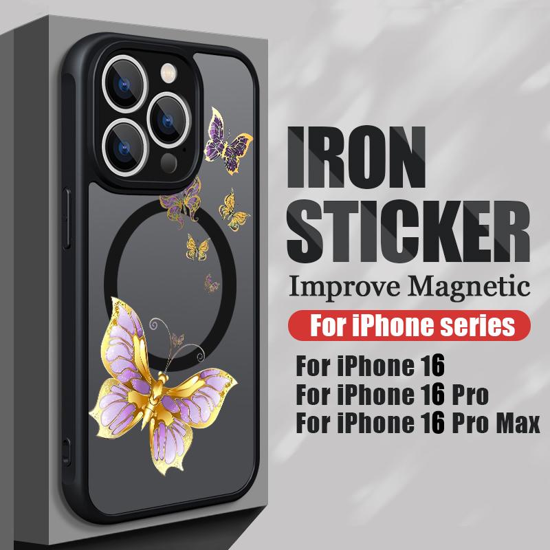For iPhone 15 14 Pro Max 12 13 Pro 11 Colorful Butterfly Phone Case Magnetic For Magsafe Wireless Charging Acrylic Clear Cover